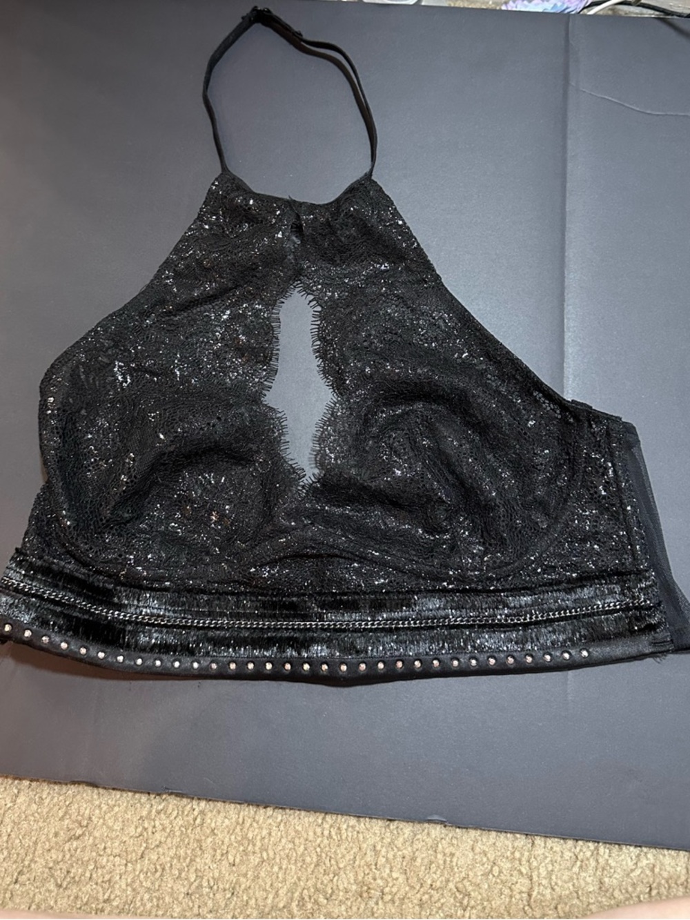 Victoria's Secret Black Mesh Trim Top